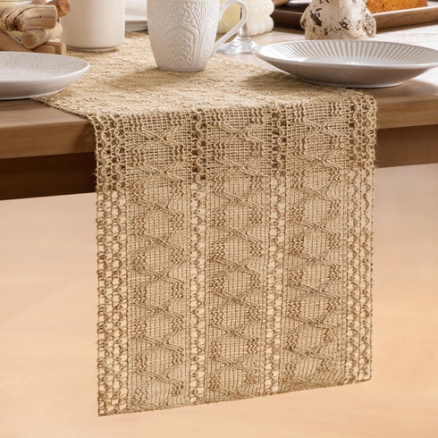 MLMW 36 inches Boho Table Runner Small Coffee Table Runner Rustic Burlap Macrame Jute Table Runner Dresser Runners