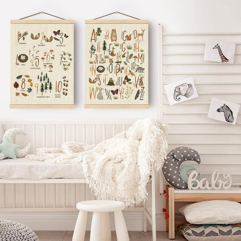Set 2, 123 Homeschool,12x16 Boat Wades Numbers Animals Alphabet Poster Hanger Frame of Forest Animal ABC Educational