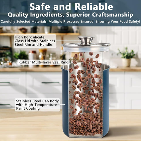 Set 4-Piece, 16/49/85/132 Counter malmo Stainless Steel Food Canister of Ounces,Airtight Containers with Glass Lid