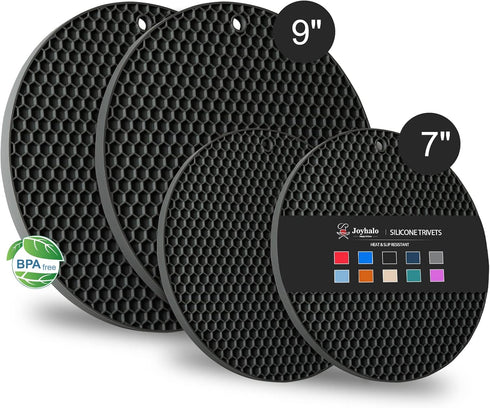 Joyhalo Trivets for Hot Dishes | Silicone Pot Holders for Kitchen Countertops, Flexible Easy to Wash and Dry, Grey