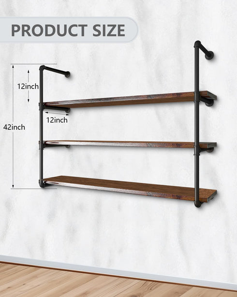 4 2 Pack 40 Inch, 3/4 MUZIK Tier Industrial Wall Mount Iron Pipe Shelf, Vintage Industrial Wall Mount Bookshelf