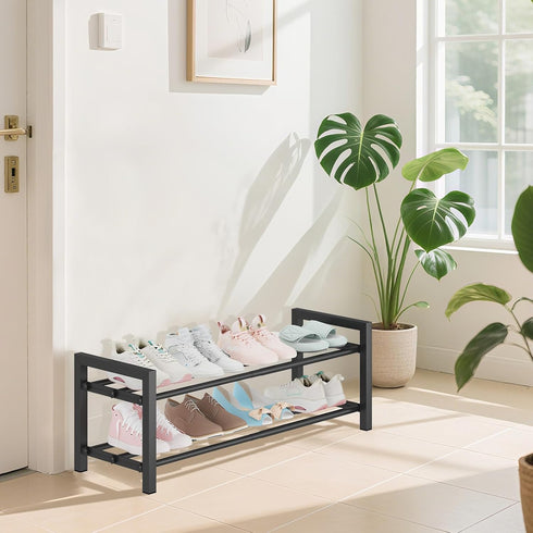 2-Tier (17.5"-30.7") Closet, Detsuk Expandable Shoe Rack Adjustable Heavy-Duty Metal Shoe Organizer Shelf for Entryway