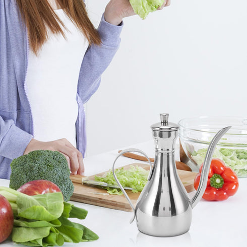 11oz/350ml Stainless Steel Oil Dispenser Bottle, Non Drip Leak Proof Pouring Pot for Olive Oil, Vinegar, Soy Sauce