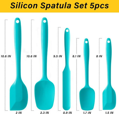 Silicone Spatula Set, 5 Piece Food Grade Rubber Spatulas for Baking, Cooking, and Mixing High Heat Resistant Non Stick Dishwasher Safe BPA-Free (Mint Green) by Hoewina
