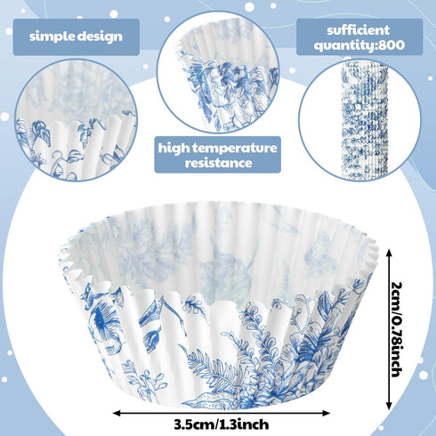 800 Pcs Blue and White Flower Cupcake Liners Flower Cupcake Wrappers Grease Proof Blue Muffin Liners Disposable Cupcake Papers Baking Cups for Baking Weddings Party (1.38 x 0.79 inch) by Jetec