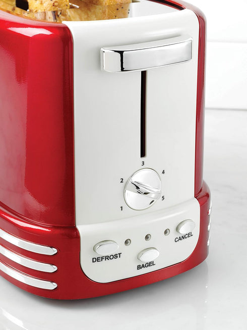 Nostalgia New and Improved Wide 2-Slice Toaster - Perfect for Bread, English Muffins, Bagels, 5 Browning Levels, Crumb