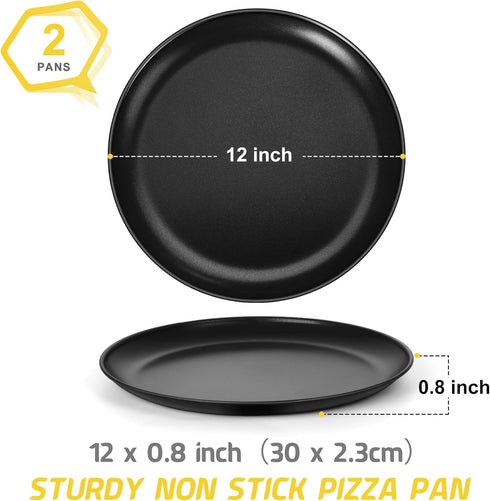 P&P CHEF 12 Inch Pizza Pan Set of 2, Non-Stick Round Pizza Pans Bakeware for Oven, Sturdy Stainless Steel Core for Even Baking, Healthy & Easy Clean, Black by P&P CHEF
