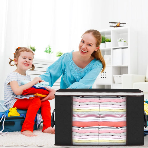 Large Storage Bags, 3 Pack Foldable Closet Organizers with Durable Handles for Blanket, Comforter, Clothing, 90L - Black
