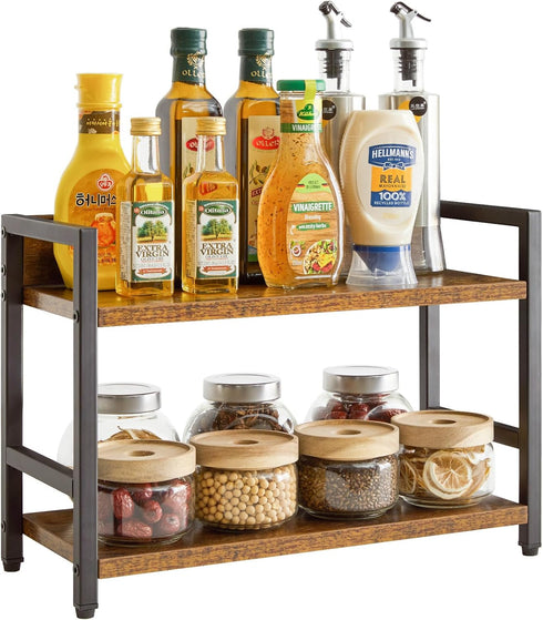 IBUYKE 2-Tier Spice Rack, Industrial Counter Shelf Desktop Storage Organizer for Kitchen Office Living Room