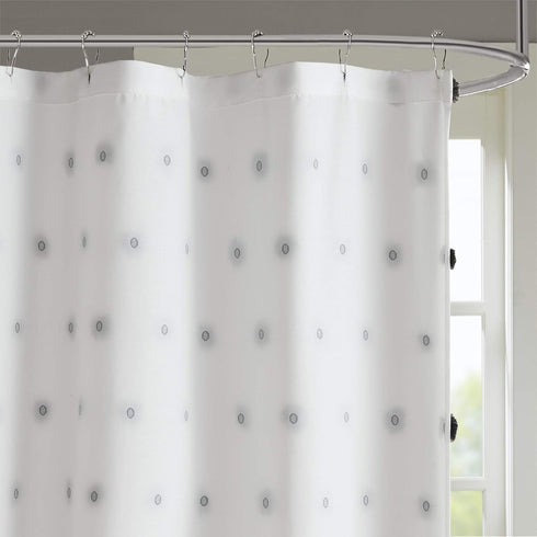 Madison Park Sophie Shower Curtain with Textured Pom-Poms, Modern Bathroom Décor, 72 in x 72 in, Black/White