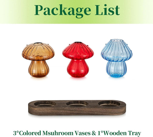 Set 3 Glass Propagation Station for Plant: Mushroom Planter with Wooden Stand for Home Office Decor - Unique