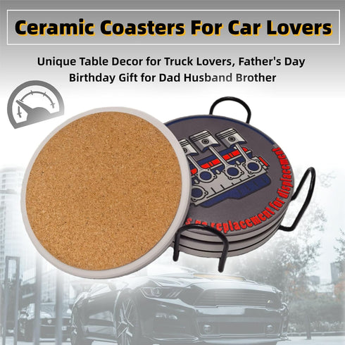 EPWQLC Set 4 4 Inches Car Guy Ceramic Coasters of with Holder Absorbent Drink Coasters Home Table Coffee Kitchen Bar