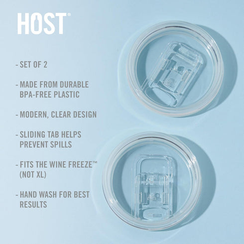 Host Wine Freeze Replacement Lids for Tumblers - Set of 2, Sliding Tab Closure for Travel Cup