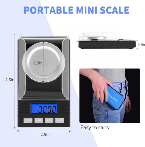 Fuzion Milligram Scale 50g/0.001g, Portable Jewelry Scale with .001 Gram Accuracy, Calibration Weight Included