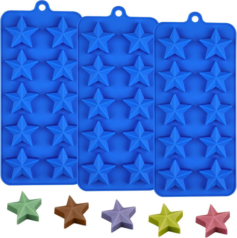 Star Chocolate Molds 3pcs - Silicone Star Candy Molds for Baking Ice Cube, Resin, Soap, Jelly (Star Size 1.93in)
