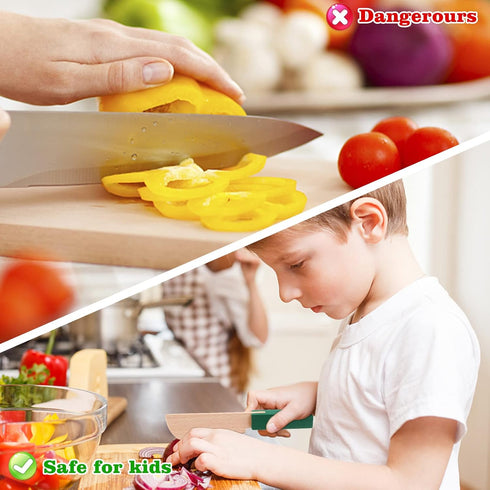 4 Pcs Wooden Kids Knives Cooking Utensils, Safe Knives with Rectangle Cutting Board for Kitchen Cooking