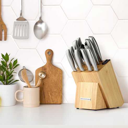 Zulay Premium Quality 12-Piece Knife Set with Natural Wood Block, Ultra Sharp Stainless Steel Knives with Sharpener