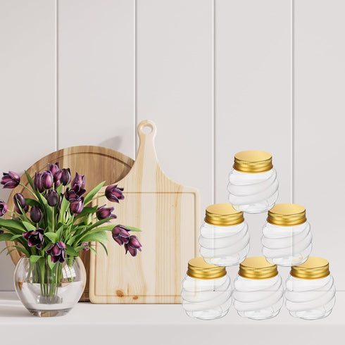 Suclain 50 Pcs 2 oz Honeycomb Plastic Jars with Gold Lids, Mini Honey Jars for Party Wedding Favors, DIY Gift
