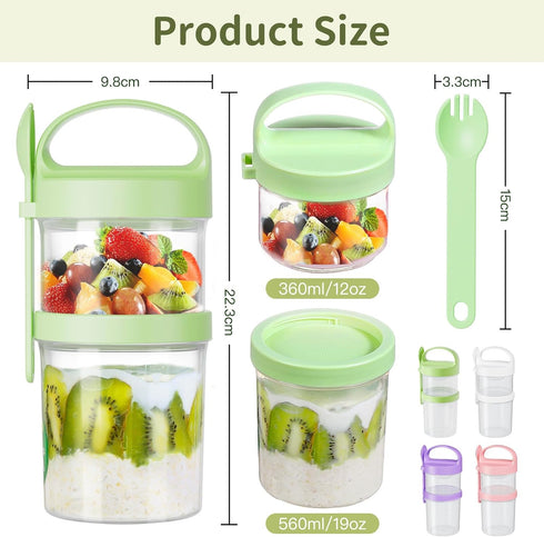 31oz Spoons,4Pack LUXEAR Large Overnight Oats Containers with Lids and Plastic Yogurt Parfait Cups Dual-Layer Salad Pod