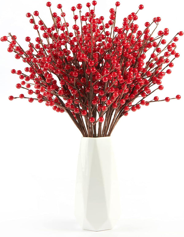 joyhalo 12 Pack Red Berry Stems - 17'' Holly Berry Stems, Red