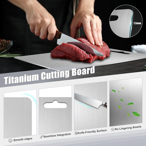 Set 3, 100% Set, (3 Pack Titanium Cutting Board of Pure Titanium Metal Cutting Board for Kitchen, Non Toxic Chopping