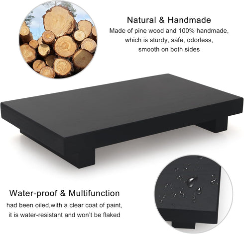 Black Farmhouse Bathroom Counter Tray Decor, Wooden Risers for Kitchen Soap Sink, Decorative Vanity Tray Stand