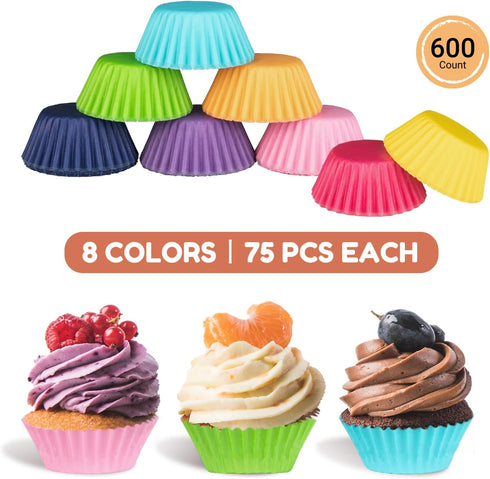 600pcs Paper Cupcake Liners - 1.25 Inches Mini Muffin Liners, Thick & Sturdy Rainbow Colors