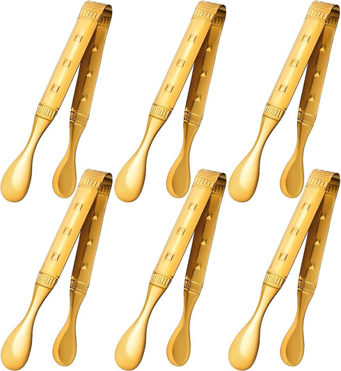 6-Pieces Gold Mini Tongs - 6 Inch Serving Utensils for Appetizers, Ice, Sugar