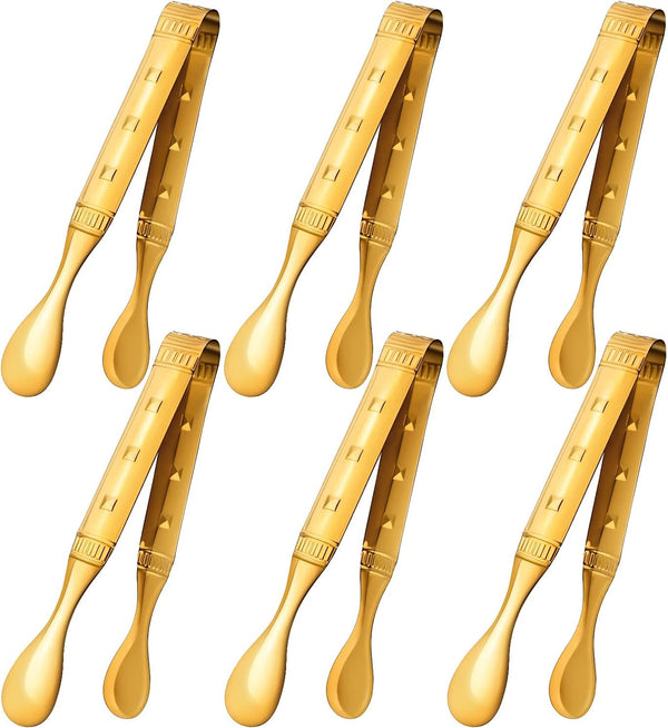 6-Pieces Gold Mini Tongs - 6 Inch Serving Utensils for Appetizers, Ice, Sugar