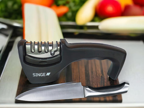 4-in-1 Knife & Scissor Sharpener Tool, 4-Stage Handheld Sharpener with Ceramic and Steel Steps