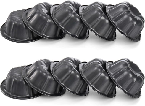 ZENFUN Set of 10 Mini Fluted Tube Pan, 4 Inch Nonstick Carbon Steel Cake Mold for Baking