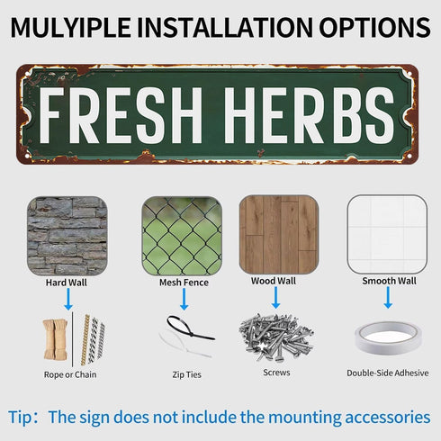 HENOVAL 16x4 Inches Fresh Herbs Sign Herb Garden Signs Vintage Tin Metal Signs For Home Kitchen Garden Farmhouse Wall