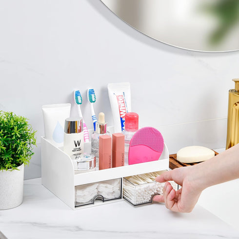 VITVITI Toothbrush Holders for Bathroom Sink, 6 Slots Bathroom Countertop Organizer with 2 Drawers, Plastic Kids Toothpaste Holder Bathroom Counter Organizer for Vanity, White by VITVITI