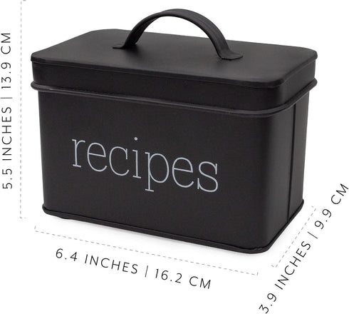 AuldHome Farmhouse Enamelware Recipe Box (Black) for 4 x 6 Inch Recipe Cards