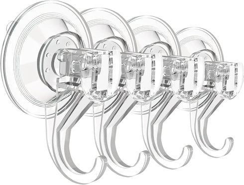 Large Clear Suction Cup Hooks for Shower, Heavy Duty Wreath Hangers for Front Door Window Glass (4 Packs)
