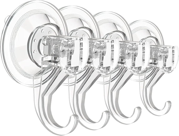 Large Clear Suction Cup Hooks for Shower, Heavy Duty Wreath Hangers for Front Door Window Glass (4 Packs)