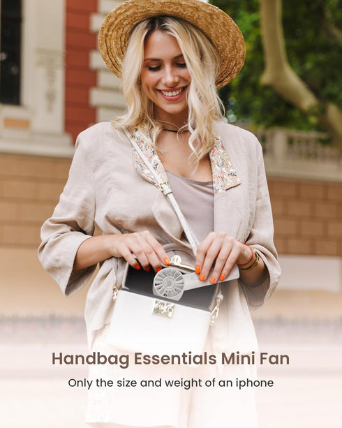 Portable Mini Handheld Turbo Fan, 4 Speed High Velocity Rechargeable Purse Fan for Travel, Beach, Vacation Essentials