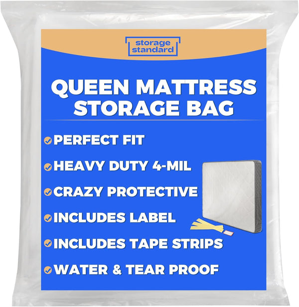 Queen Mattress Bags for Moving & Storage, Heavy Duty 4mil Reusable Waterproof Plastic Cover for Queen Size Bed