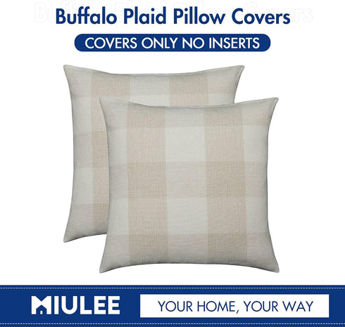 MIULEE Pack of 2 Farmhouse Buffalo Check Plaids Polyester Linen Soft Decorative Square Throw Pillow Covers - 18x18 Inch