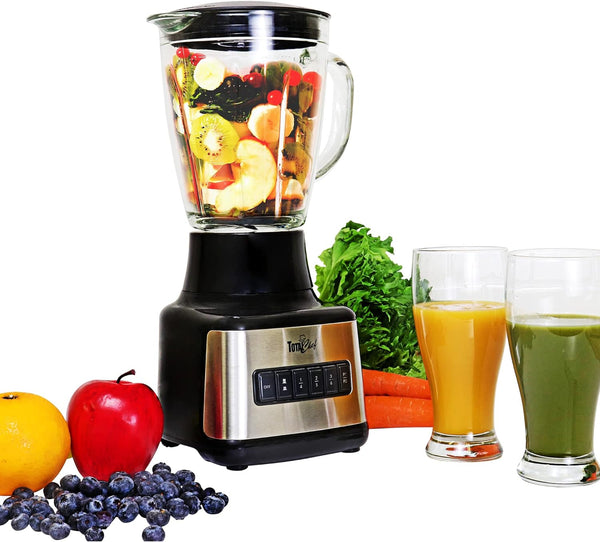 Total Chef 6-Speed Countertop Blender, 6 Cup Glass Jar, 500 W, Stainless Steel Blades, Auto-Clean Function