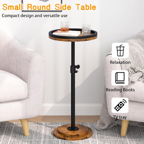 Kificet Small Side Table, Drink Table, Height Adjustable Round End Table, Pedestal Side Table for Small Spaces