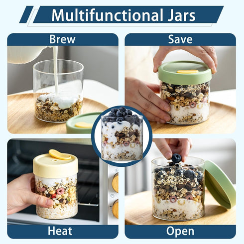 22oz 16 oz (8PCS) Overnight Oats Containers with Lids, & Glass Jars with Airtight Lids, Wide Mouth Overnight Oats Jar