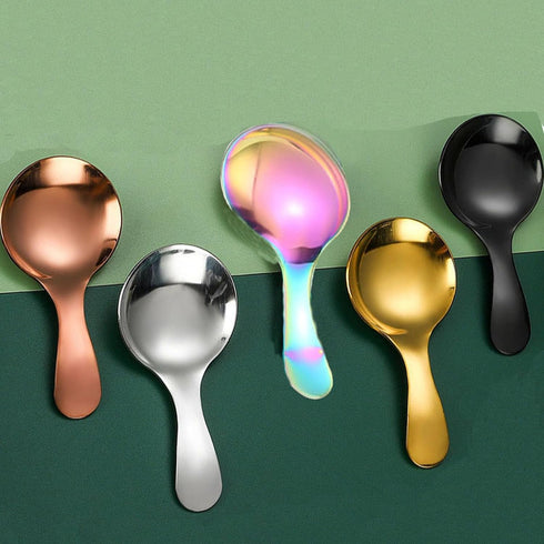 6 Pcs Thickened Small Round Stainless Steel Spoons for Honey, Candy, Coffee, Tea, Salt, Jam, Mustard - Ice Cream Spoon