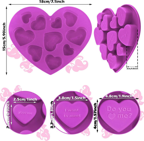 Patelai 4 Pieces Mixed Size Heart Molds - 40 Holes Silicone Molds for Valentine's Day Baking, Non-Stick (Pink, Purple)