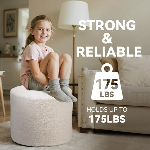 Round Boucle Pouf Ottoman Footrest Soft & Lightweight Footstool with Full Foam Filling for Living Room, Bedroom