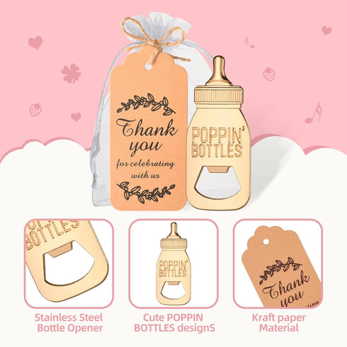 Winocbxt 50 Pieces Baby Bottle Openers Cute Poppin Bottle Openers Baby Shower Party Return Gifts for Guests Wedding