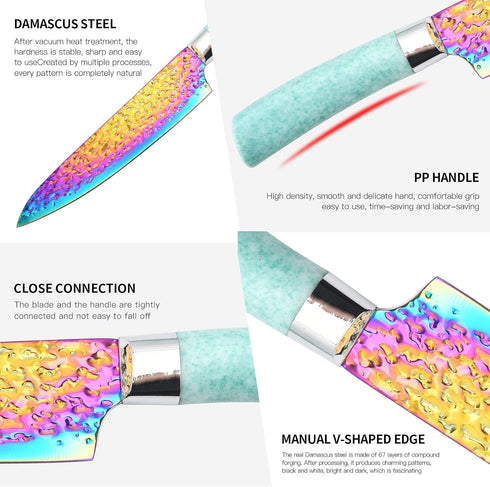 Rainbow Knife Set with Acrylic Block, Kitchen Knives Set, Thick Blade Cutlery for Home & Pro Use, Teal Handle