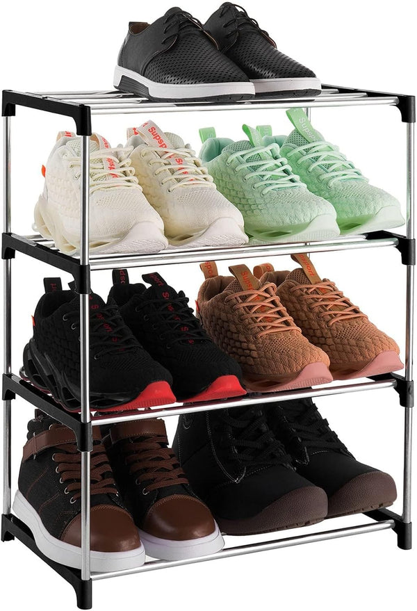 Xerhnan 4-Tier Stackable Small Shoe Rack, Lightweight Shoe Shelf Storage Organizer for Entryway,