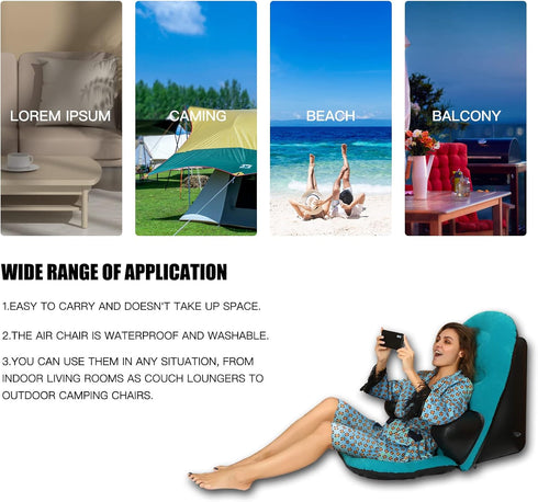 BDL Inflatable Armrest Lounge Chair Couch, Foldable Air Chair Lazy Couch for Gaming Reading Indoor Outdoor, BlueAir