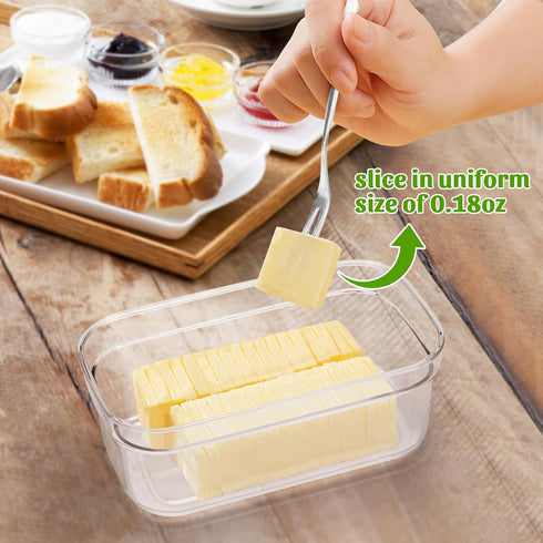 2pack (280g) ShineMe Butter Slicer Cutter, Airtight Plastic Butter Dish with Lid, Butter Stick Container with Forks